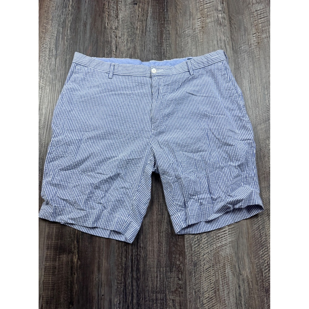 Polo Ralph Lauren Mens 38 Blue White Seersucker Stretch Classic Fit Shorts